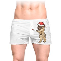 Трусы мужские с полной запечаткой Заказать трусы в Москве. Трусы мужские с полной запечаткой Новогодний мопс от Велерада - готовые дизайны и нанесение принтов.